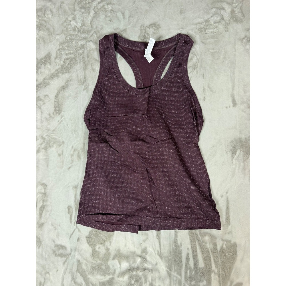 Athleta Plum Purple Metallic Shimmer Ribbed Racerback Tank Top Shelf Bra Size M